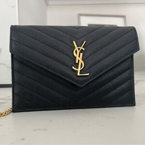 Like NEW YSL Wallet on a Chain Cassandre embellishment, iconic chevron quilting.